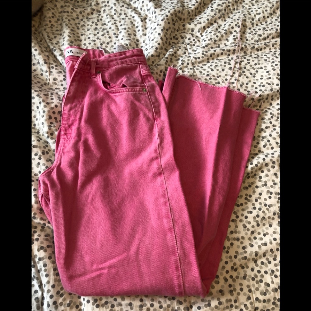 Pink wide leg jeans